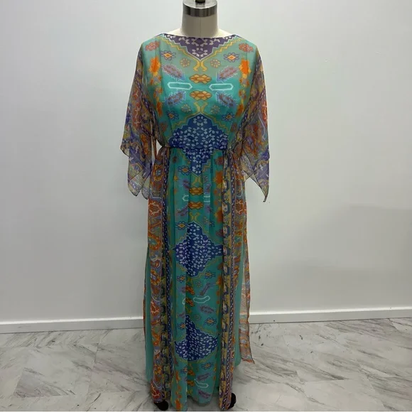 Eva Tabor Womens Green Textured Maxi Dress 6 M156-33 | Color: Blue/Green | Size: 6 | Goodsecondhand's Closet